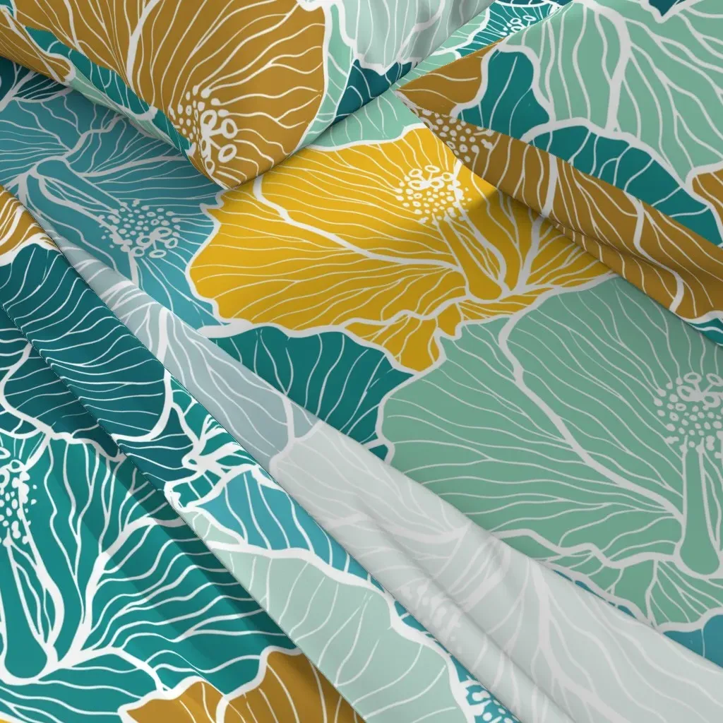 Bold Floral Hibiscus Queen Sheet Set - Teal alternate view