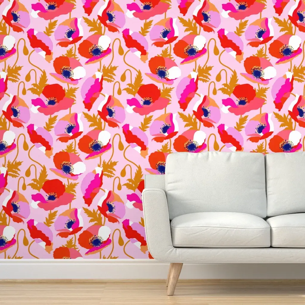 Bold Floral Poppies Peel and Stick Wallpaper - Red, Multicolored product
