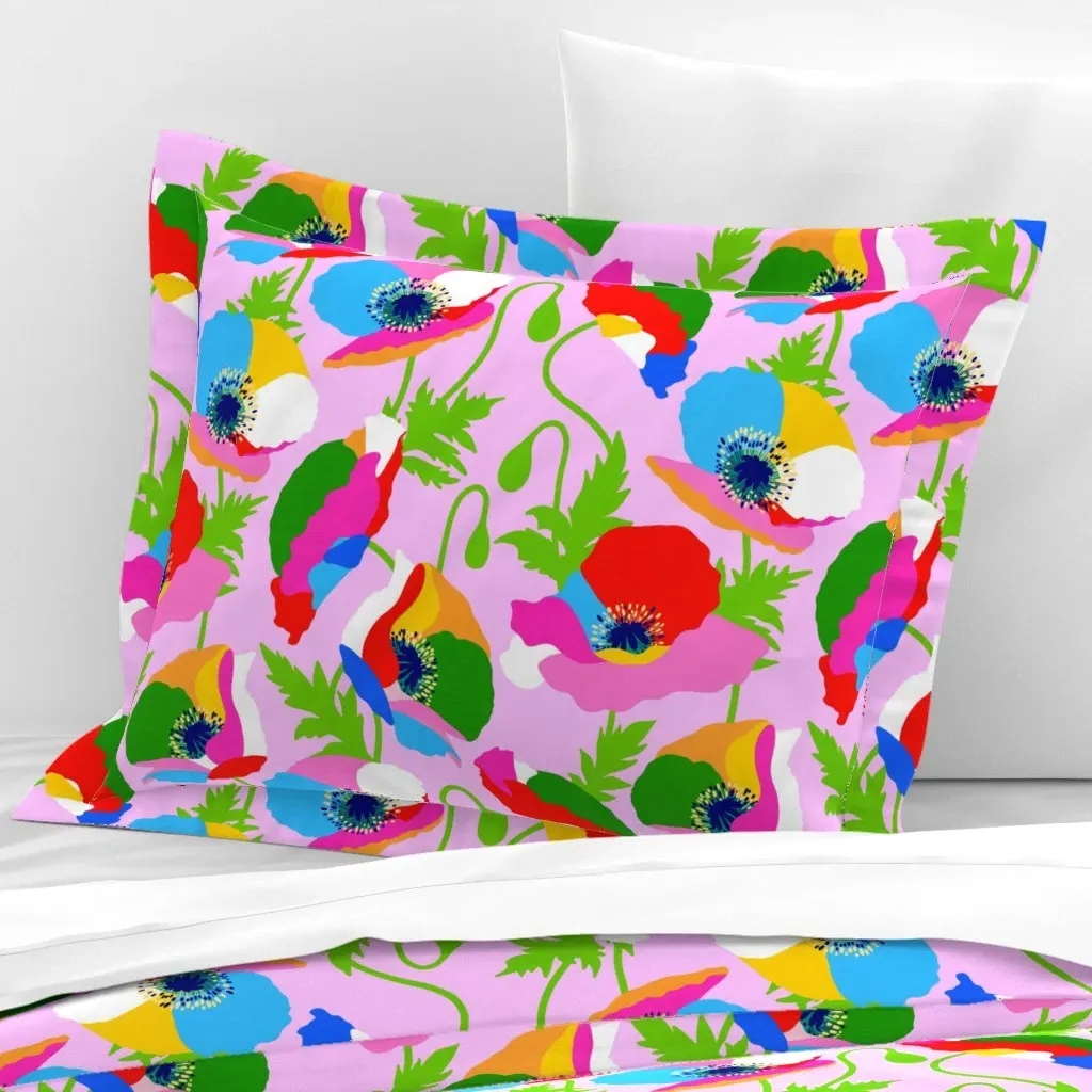Bold Floral Poppies Standard Flanged Cushion Cover - Pink, Cotton Sateen product