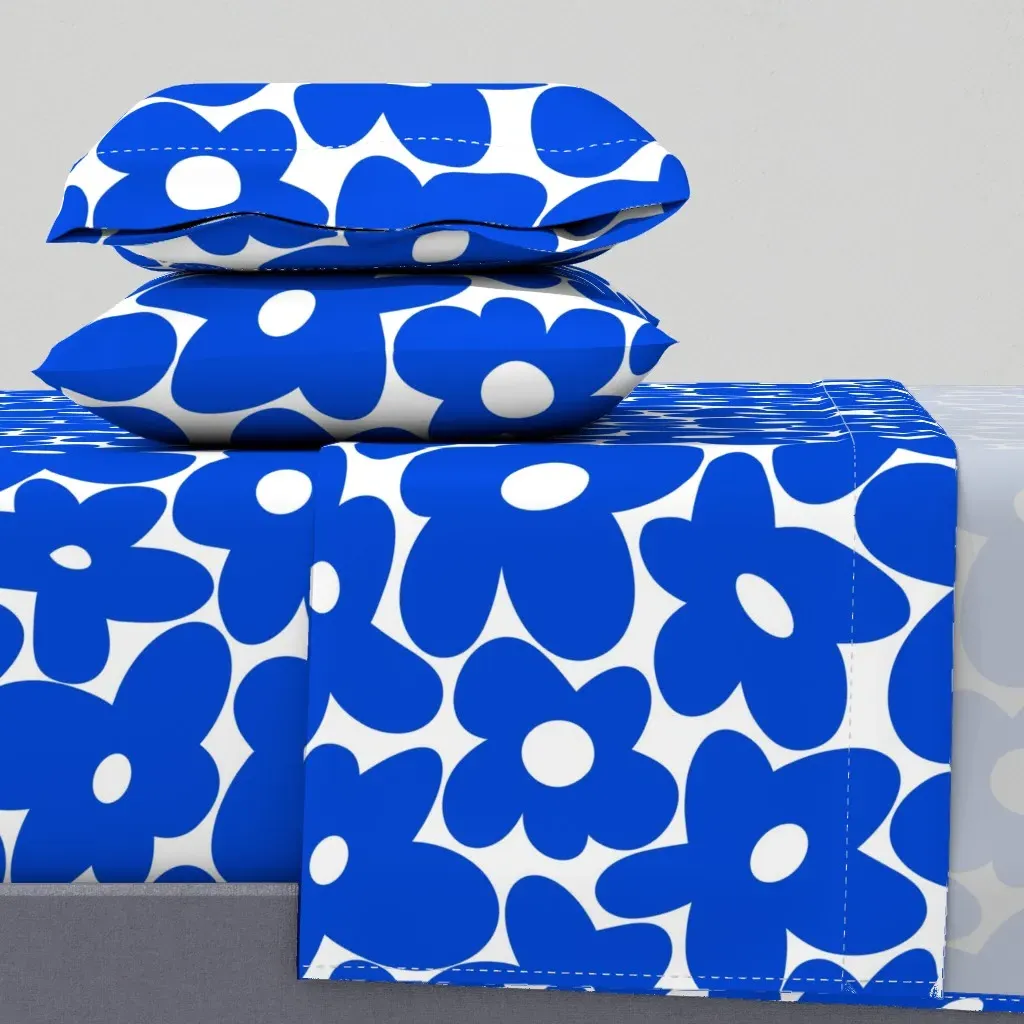 Bold Floral Queen Sheet Set - Cobalt Blue product