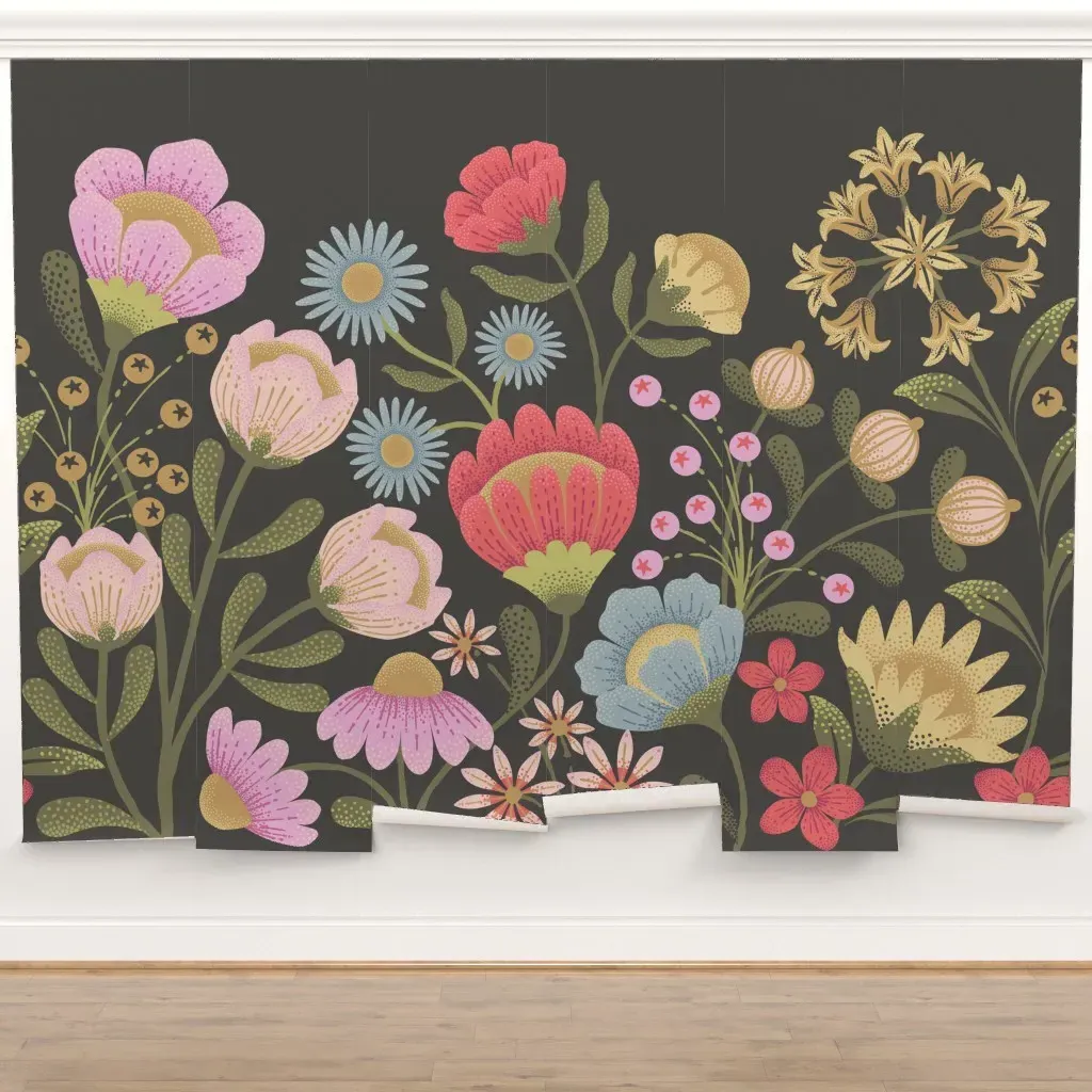 Bold Folk Floral Garden Dark Peel and Stick Wall Mural product