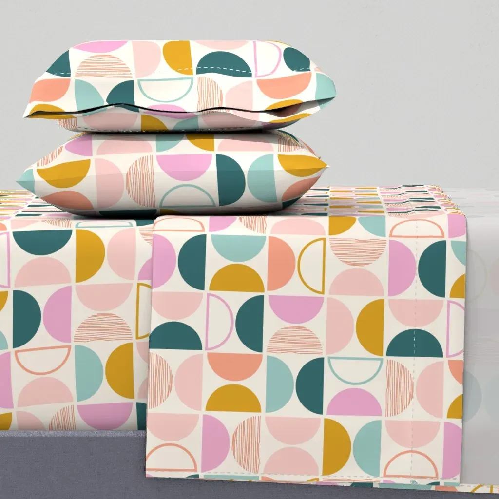 Bold Geometric Half Circles Full Sheet Set - Mustard Yellow product