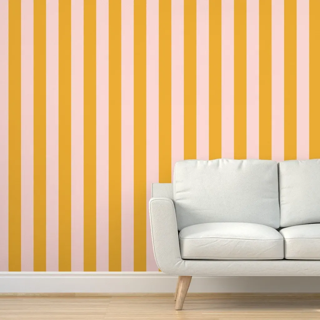 Bold Pink & Mustard Stripe Peel and Stick Wallpaper - Pink product