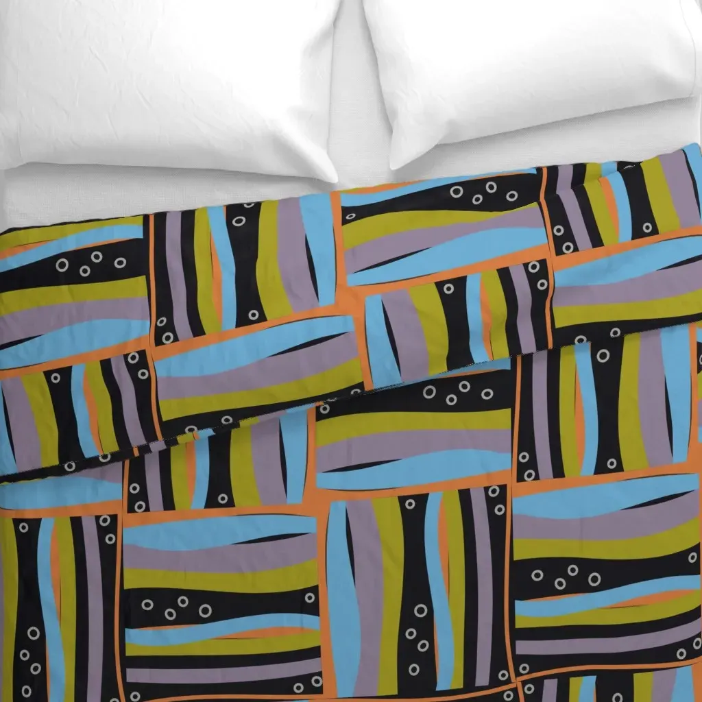 Bold Retro Geometric Duvet Cover - Dark Olive Green alternate view