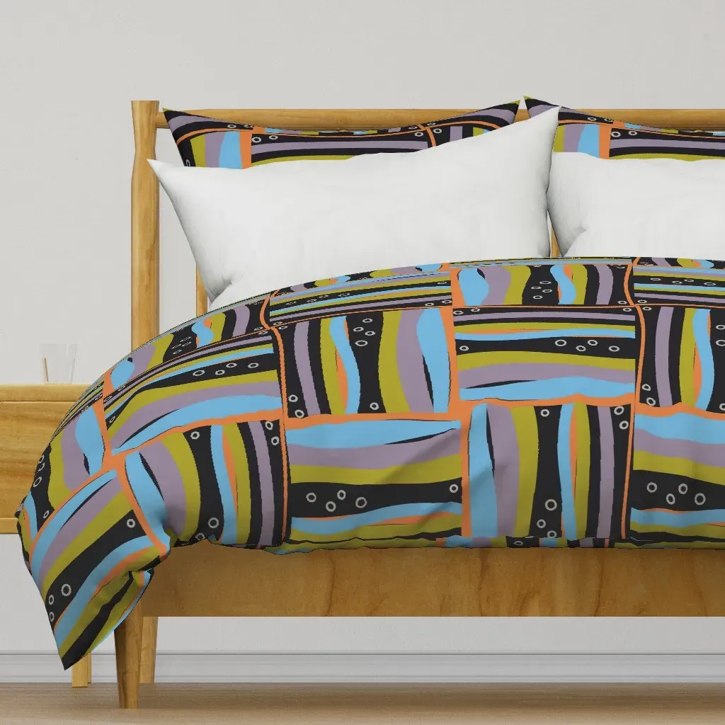 Bold Retro Geometric Duvet Cover - Dark Olive Green product