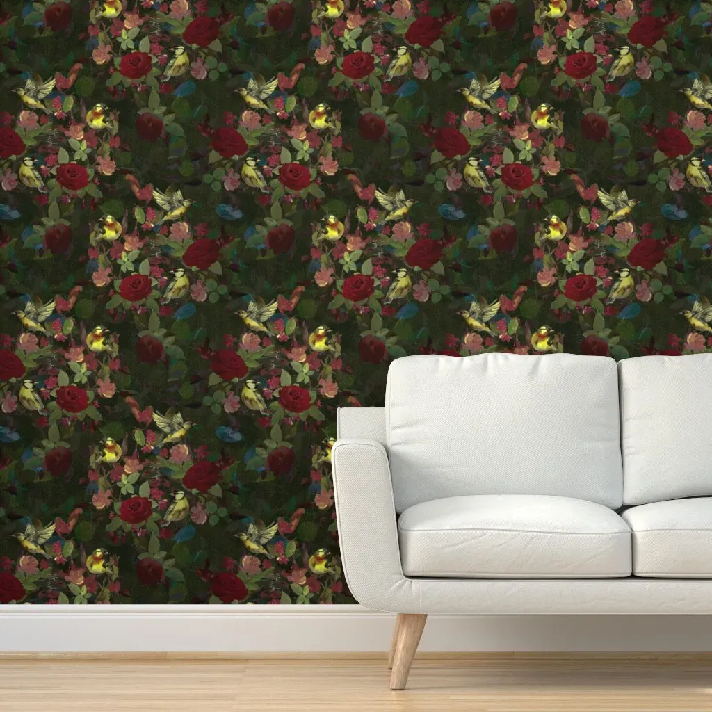 Bold Summer Flowers Floral Peel and Stick Wallpaper - Dark Red product