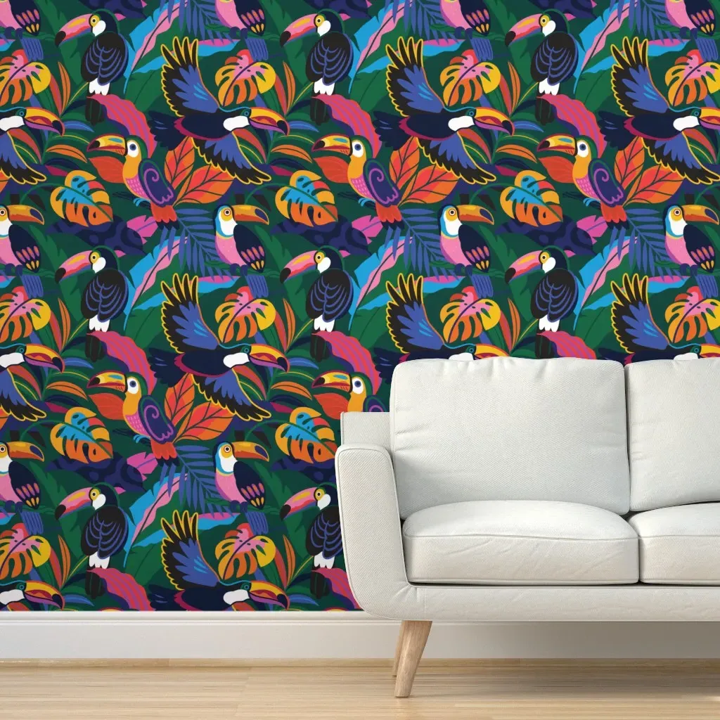 Bold Tropical Toucans Peel and Stick Wallpaper - Green product