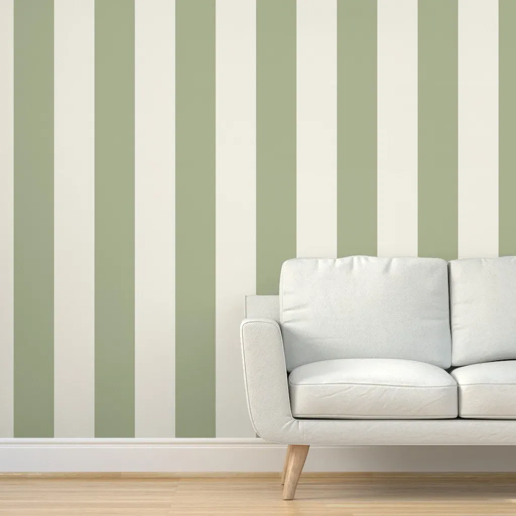 Bold Wide Awning Stripes Peel and Stick Wallpaper - Sage Green product
