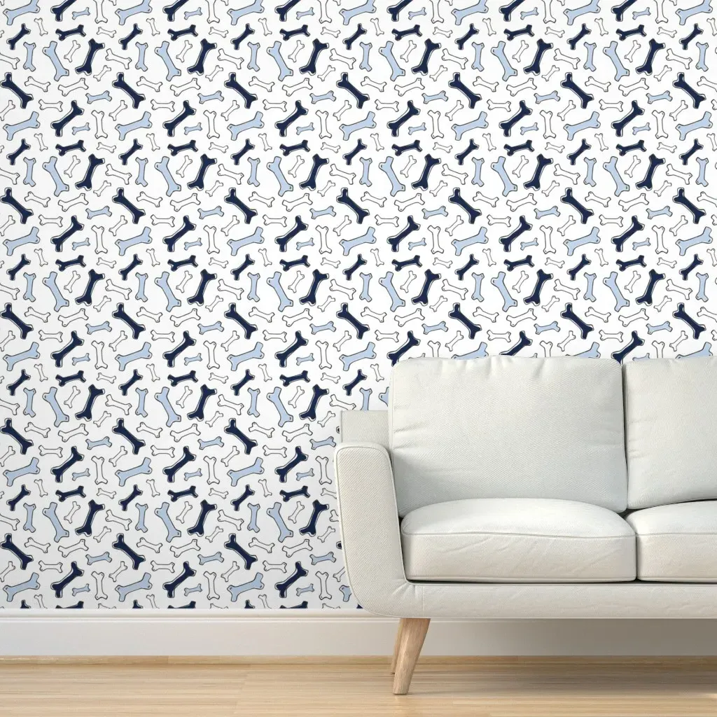 Bone Yard Peel and Stick Wallpaper - White, Navy & Baby Blue product