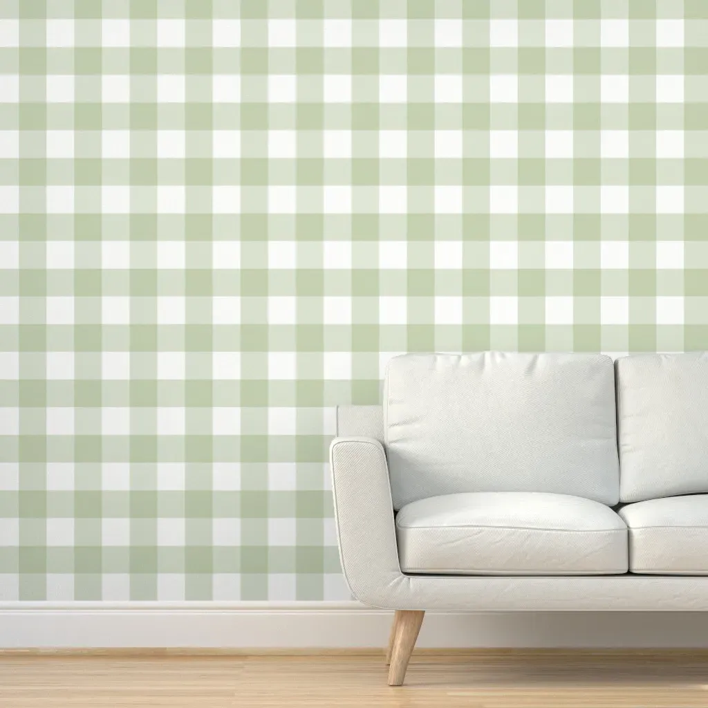 Bonsai Tint Buffalo Check Peel and Stick Wallpaper - Sage Green, White product