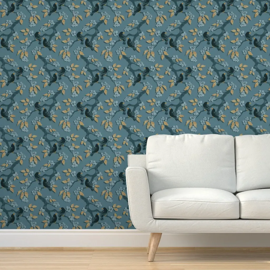 Book Leaf Tree With Birds Large Peel and Stick Wallpaper - Dark Teal product