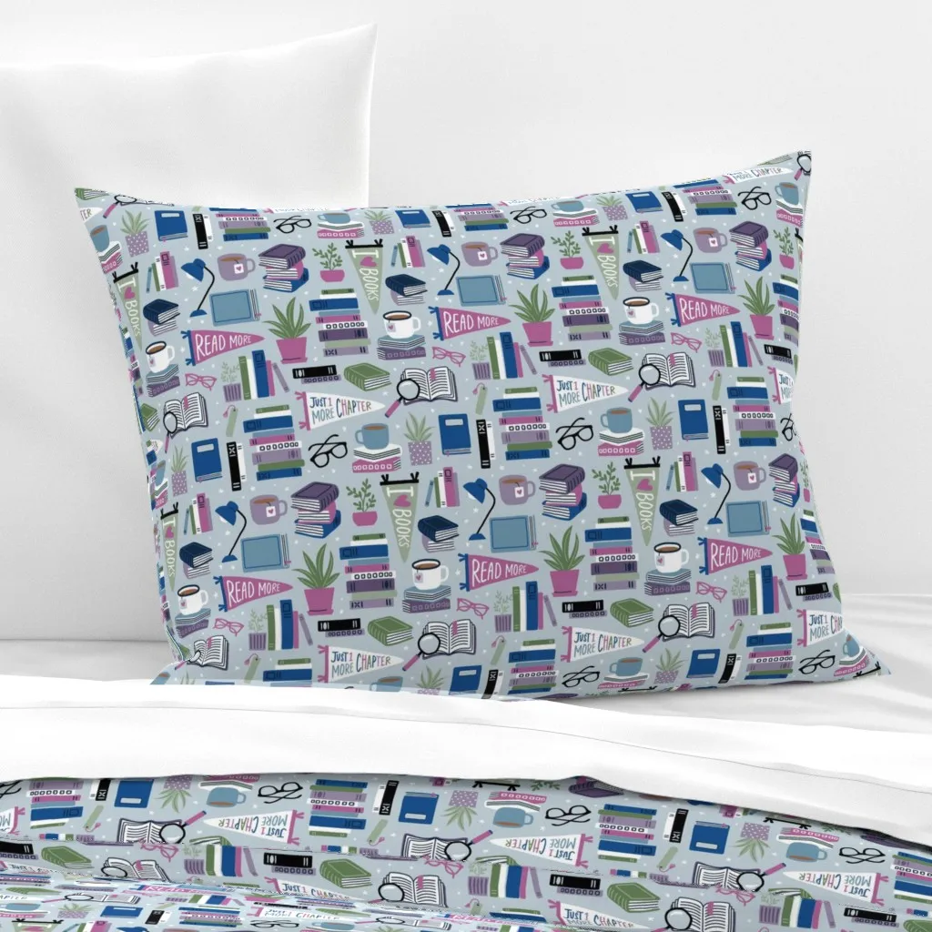 Book Lover Standard Knife Edge Cushion - Light Blue, Cotton Sateen product
