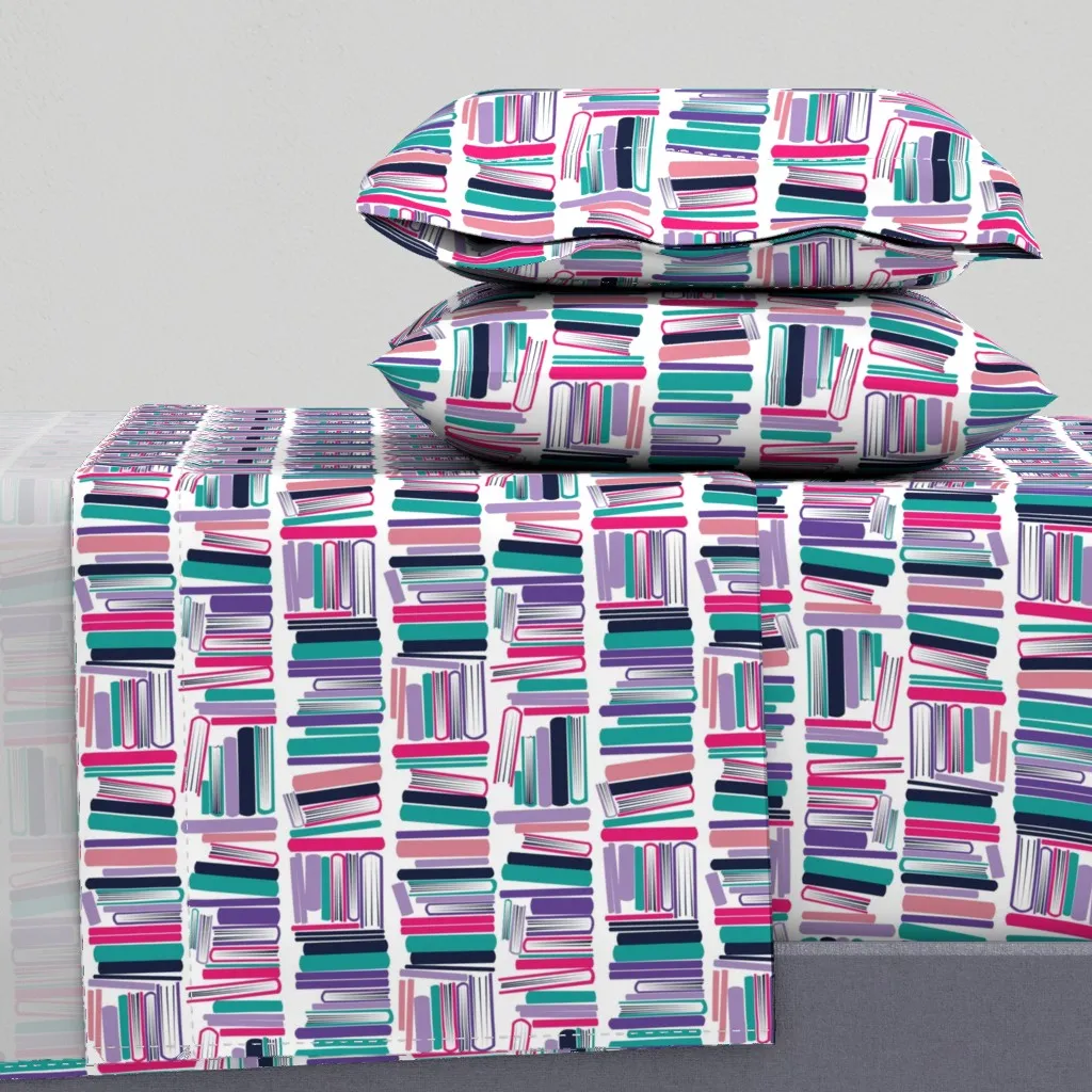 Bookish Soul White Bookshelf Twin Sheet Set - Pink product