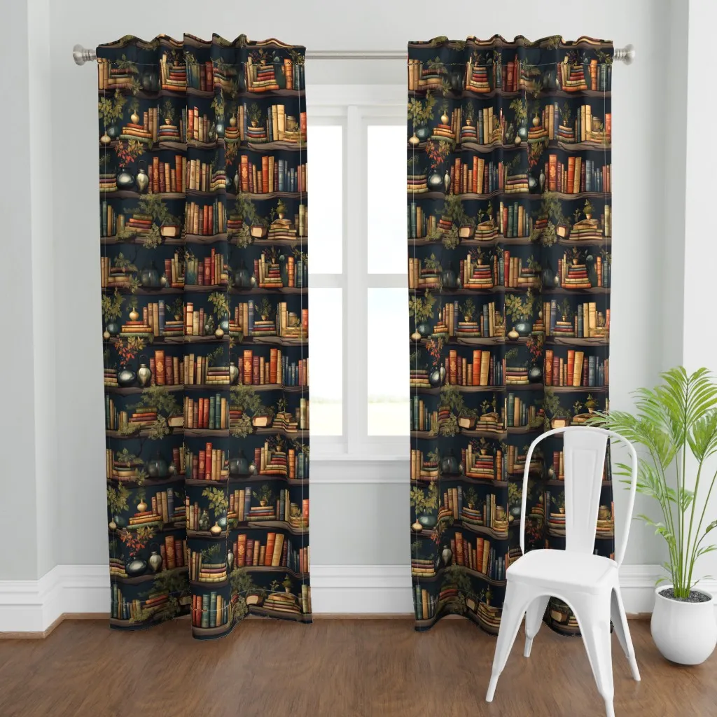 Books With Plants Curtain Panel - Dark Teal product