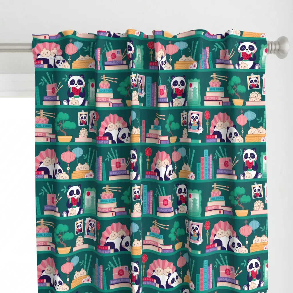 Bookshelf Panda S Curtain Panel - Teal alternate view