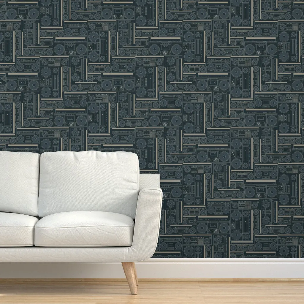 Boomboxes Peel and Stick Wallpaper - Midnight Blue product
