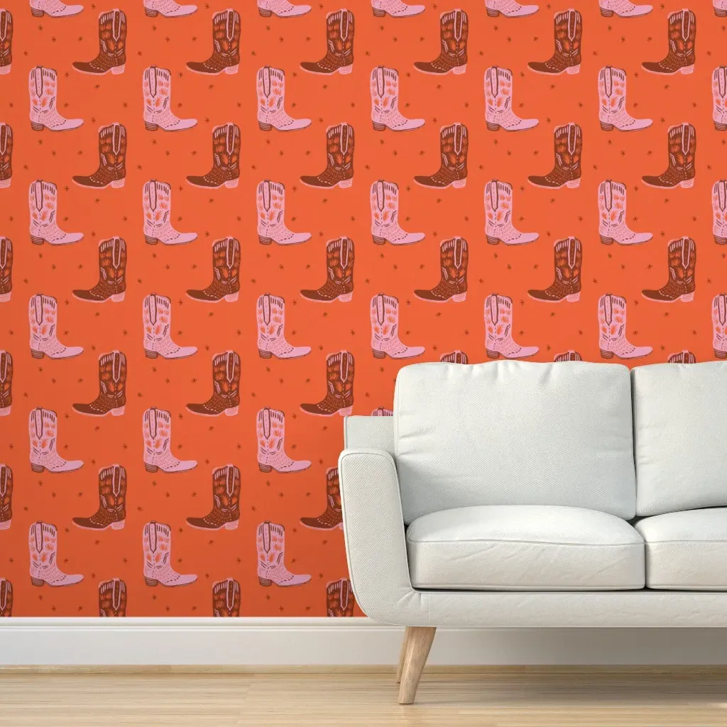 Boots And Spurs Small Scale Peel and Stick Wallpaper - Burnt Orange product