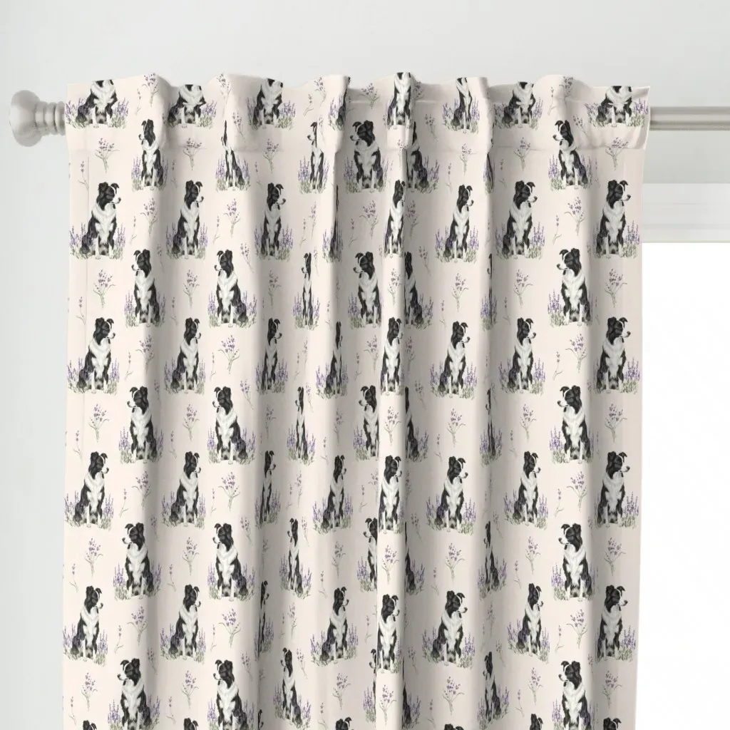 Border Collie Lavender Curtain Panel - Black alternate view