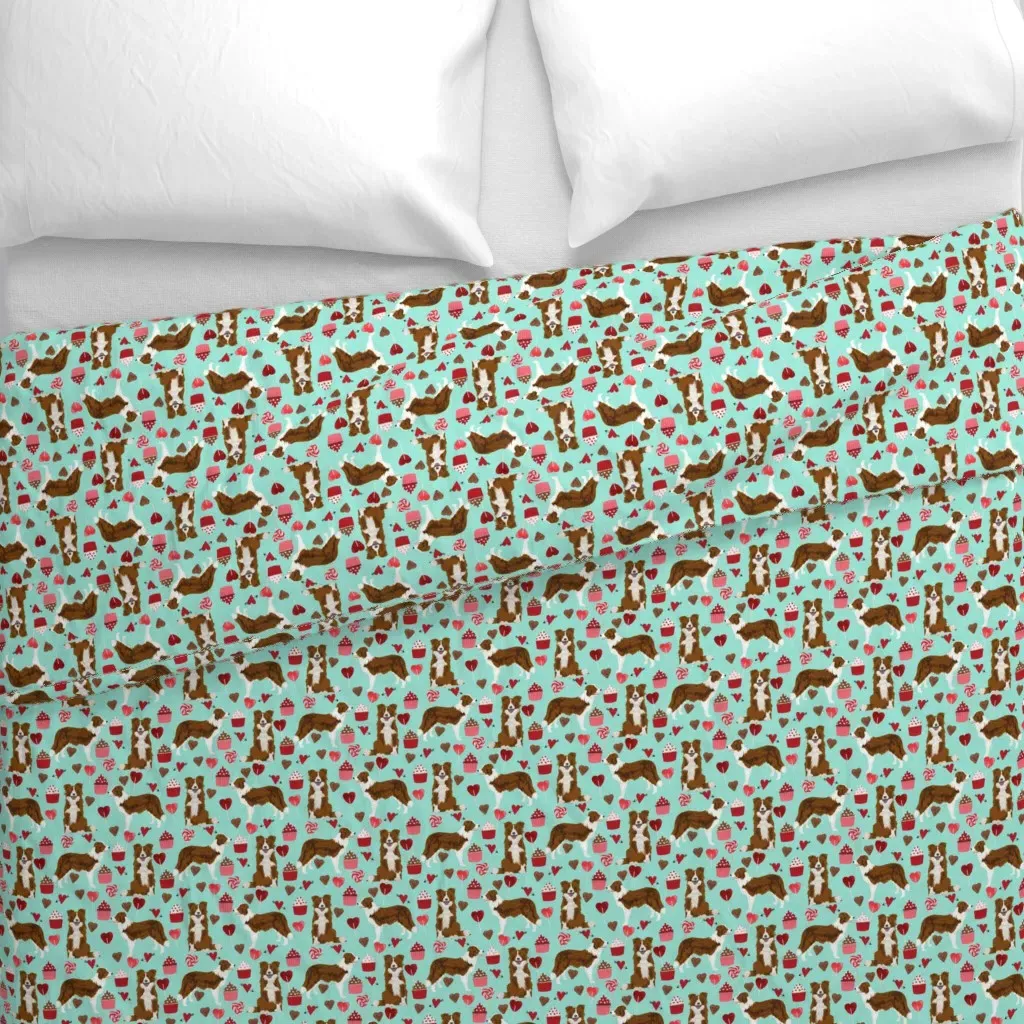 Border Collie Valentines Day Duvet Cover - Brown alternate view