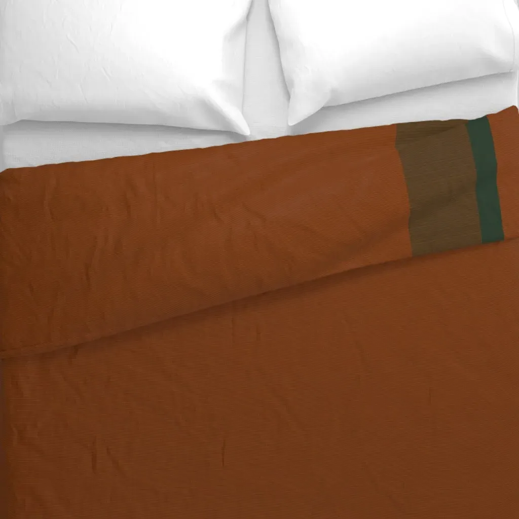 Border Stripe Copper-Forest Duvet Cover - Burnt Orange alternate view
