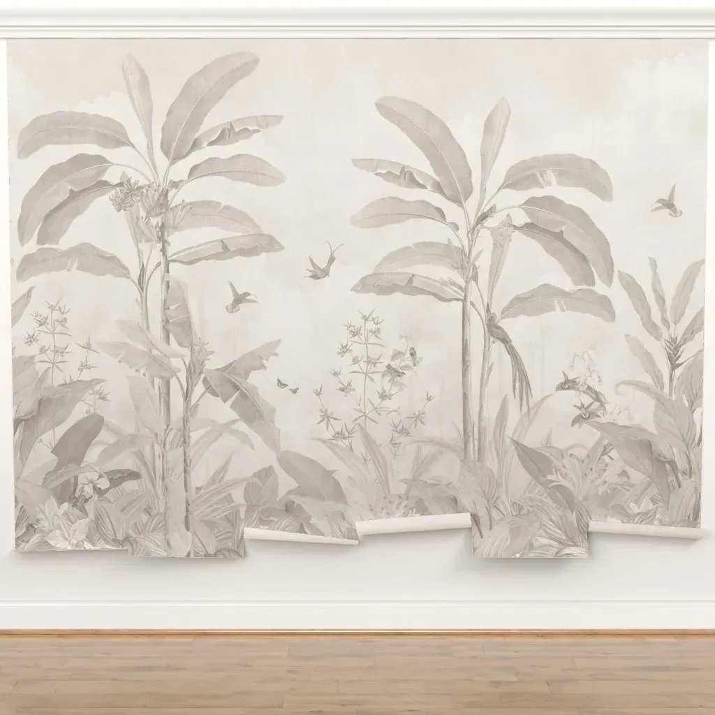 Borneo Vintage Jungle Birds Peel and Stick Wall Mural - Beige product