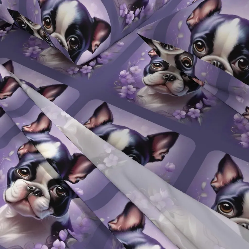 Boston Terrier Puppy Dog Purple Easter Flower Queen Sheet Set alternate view