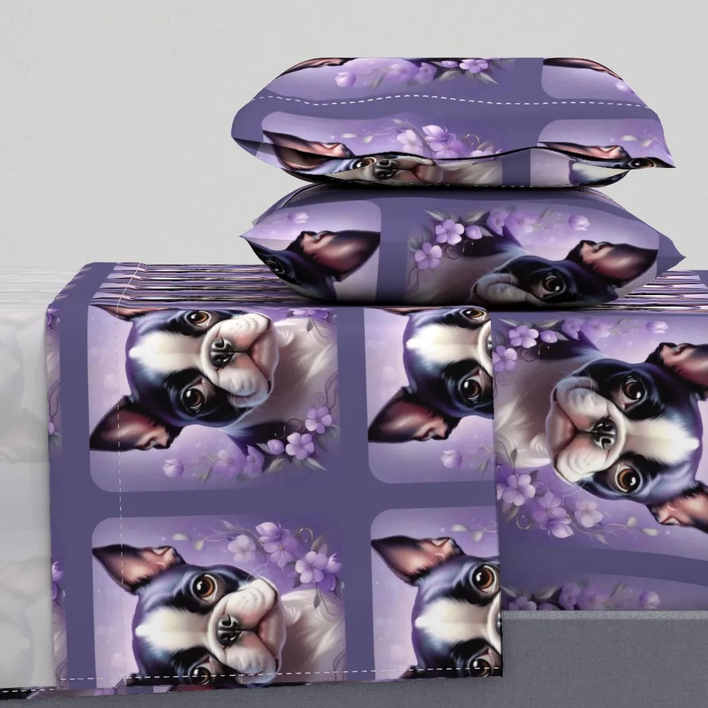 Boston Terrier Puppy Dog Purple Easter Flower Queen Sheet Set product