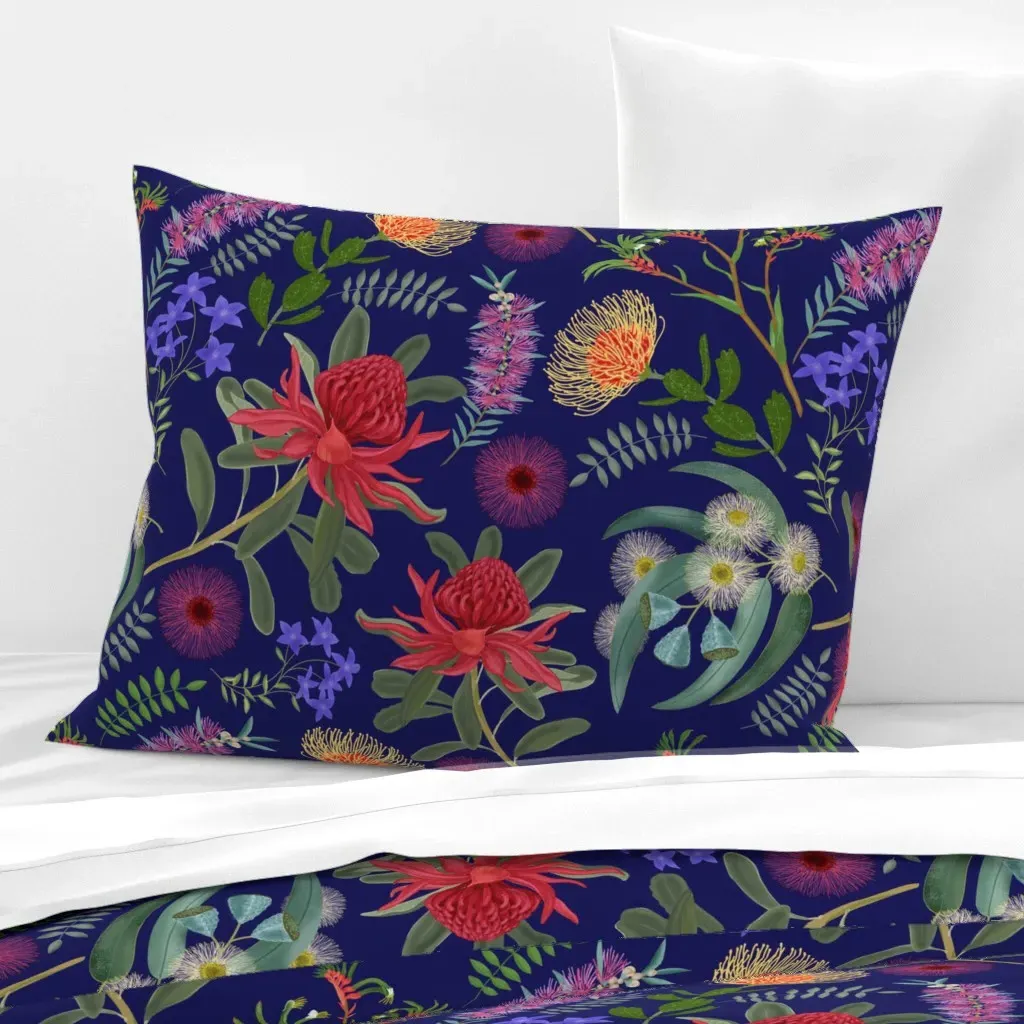 Botanical Australia Standard Knife Edge Cushion Cover - Deep Purple Navy, Cotton Sateen product