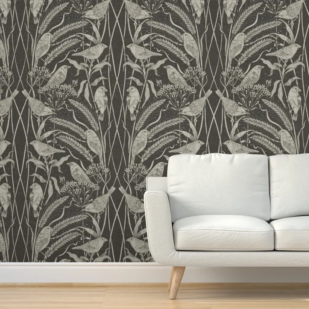 Botanical Bird Toile Peel and Stick Wallpaper - Slate Blue product