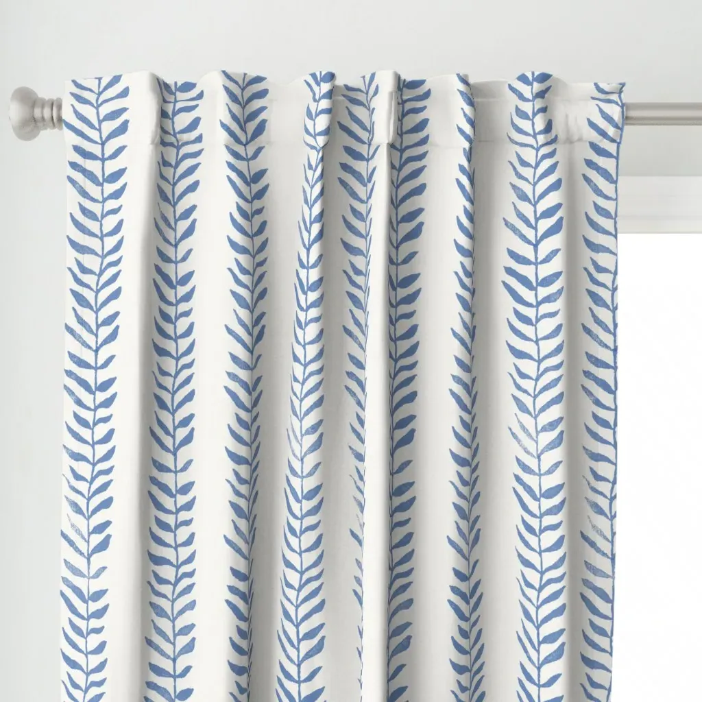 Botanical Block Print Curtain Panel - Blue alternate view