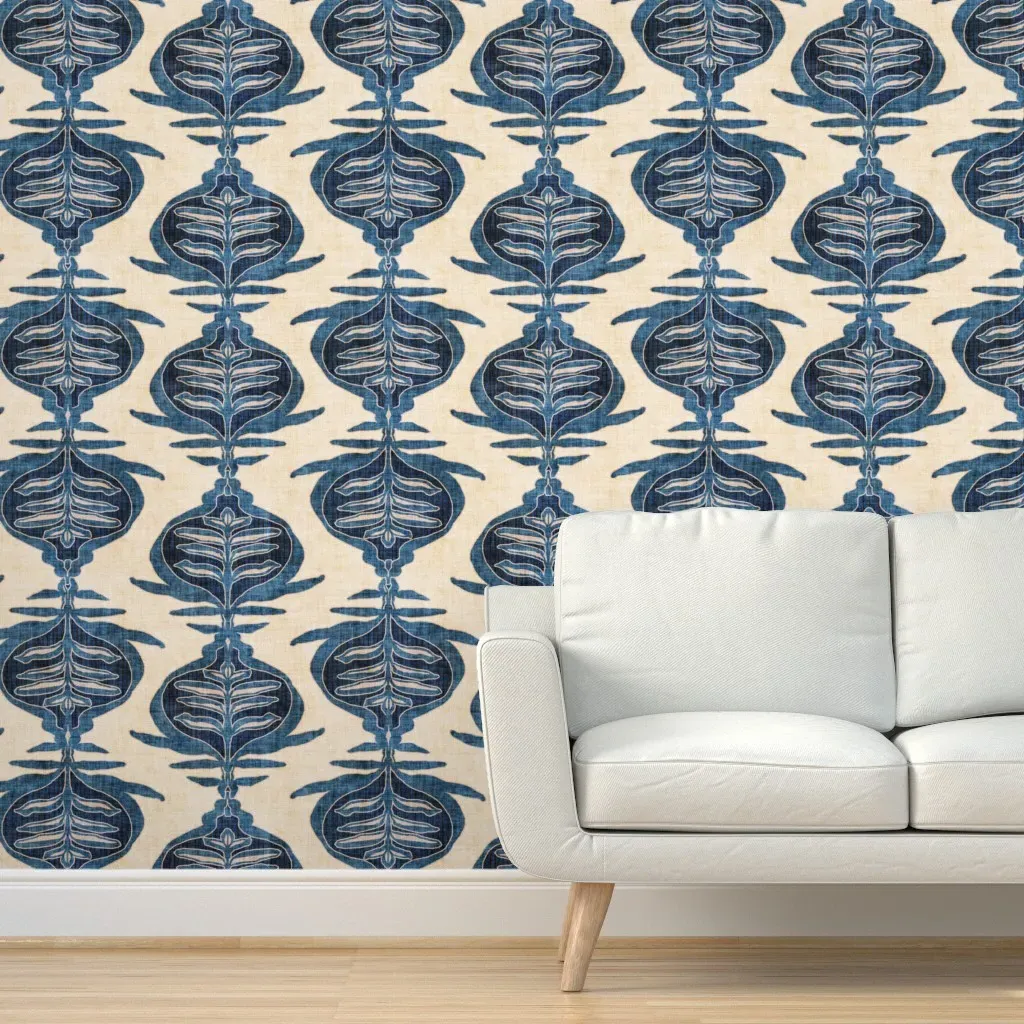 Botanical Block Print Peel and Stick Wallpaper - Navy Blue product