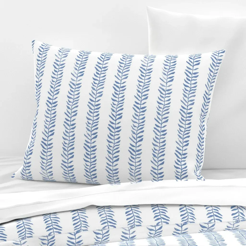 Botanical Block Print Standard Knife Edge Pillow - Blue, Cotton Sateen product