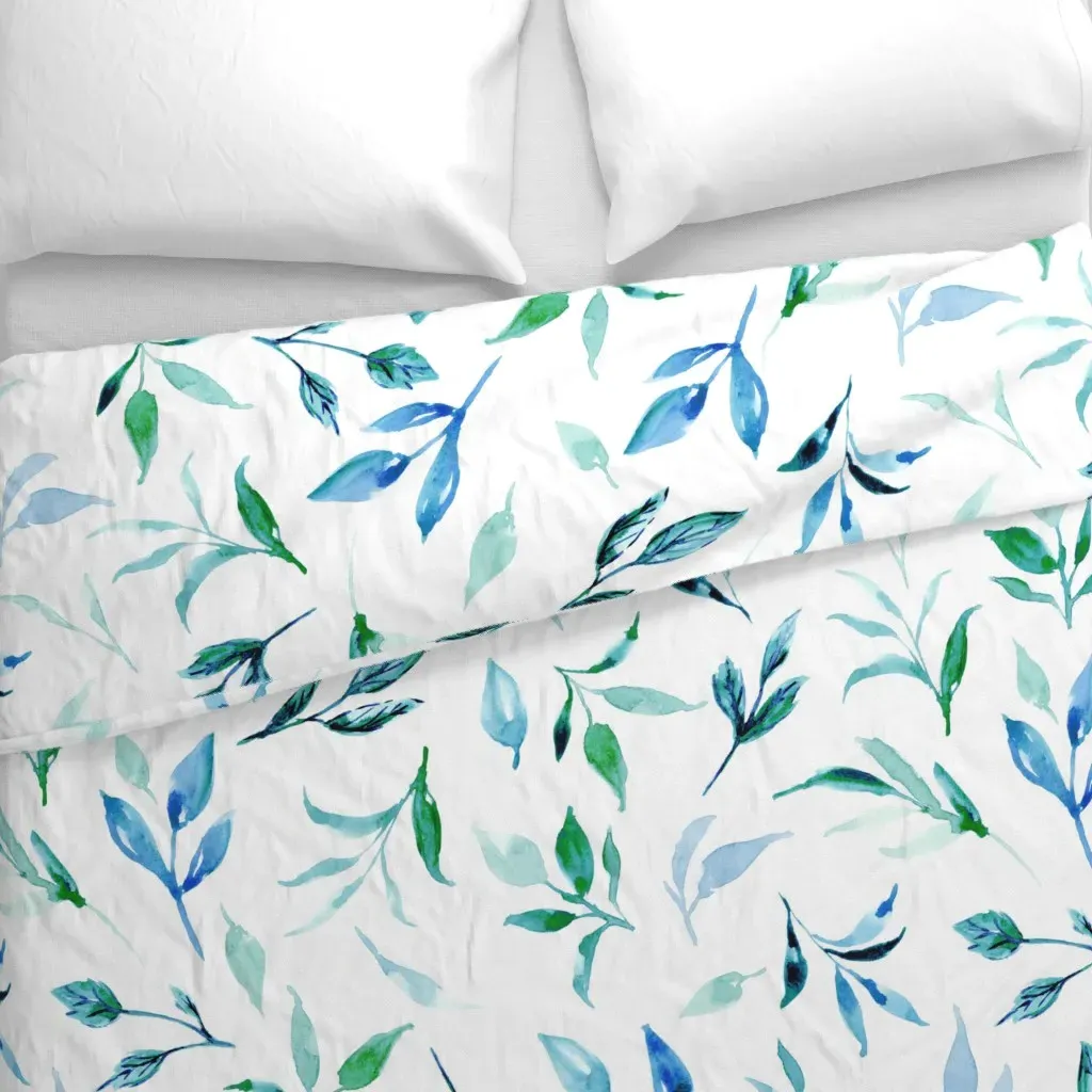 Botanical Blue Leaves Garden Duvet Cover - Teal alternate view
