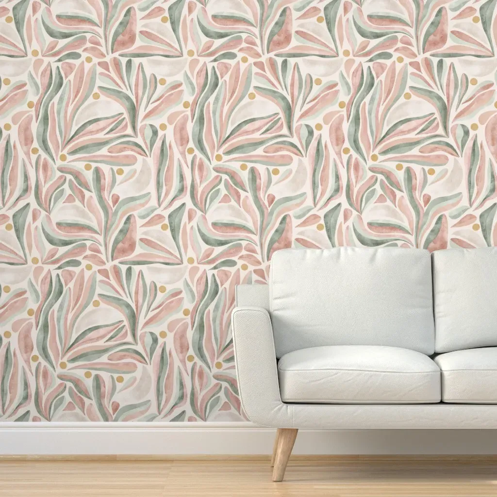 Botanical Boho Chic Peel and Stick Wallpaper - Sage Green, Terracotta product