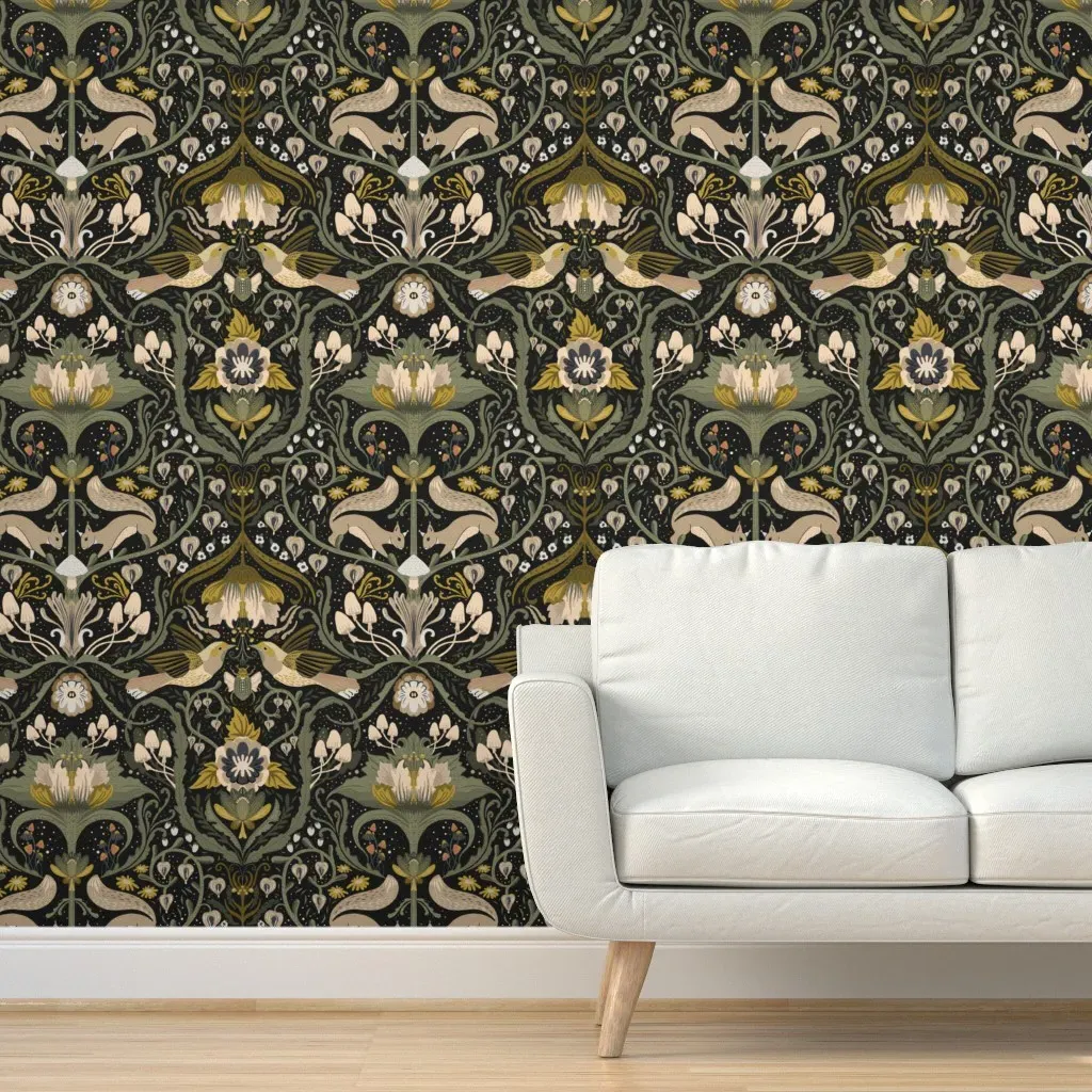 Botanical Damask Peel and Stick Wallpaper - Dark Green product