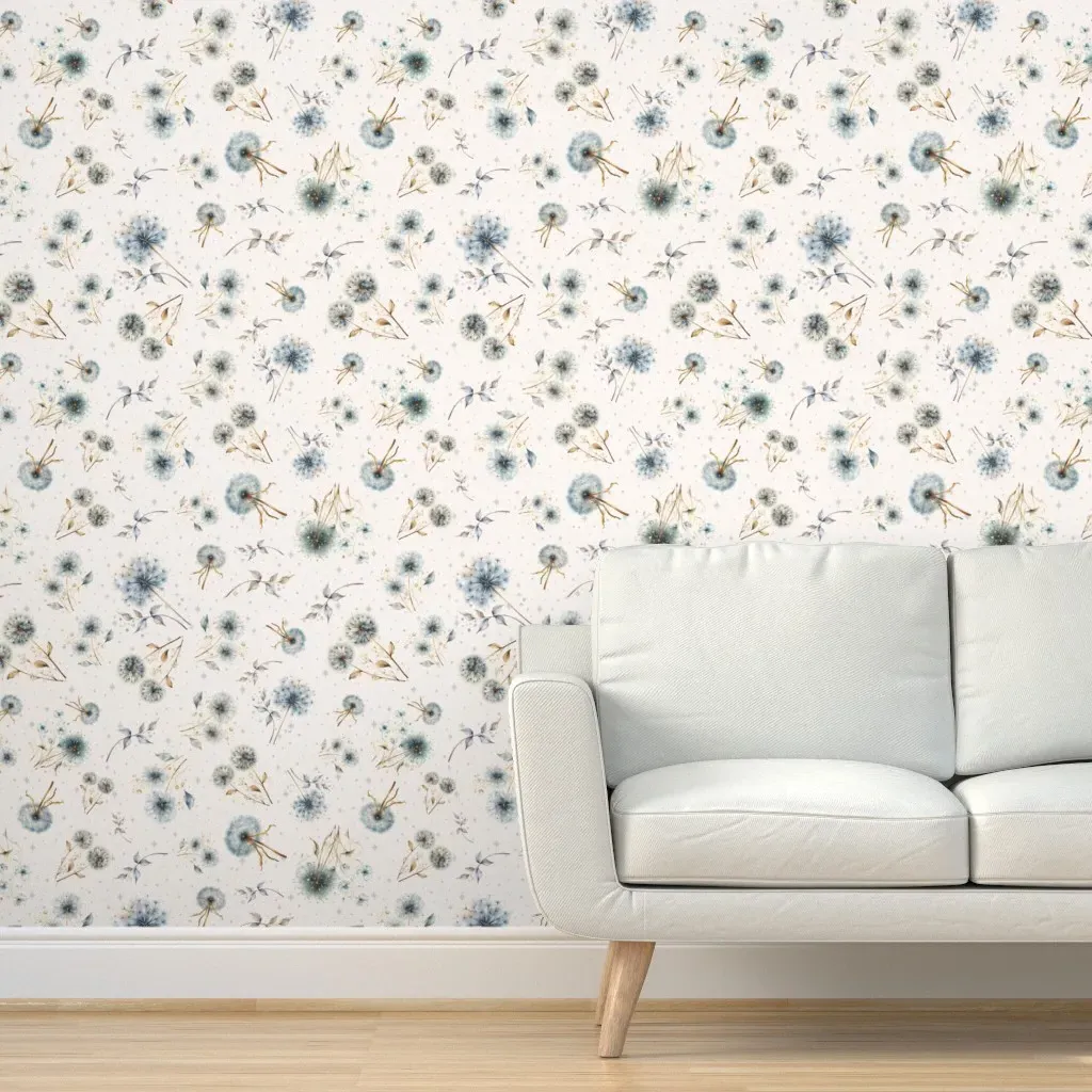 Botanical Dandelion Peel and Stick Wallpaper - Dusty Blue product