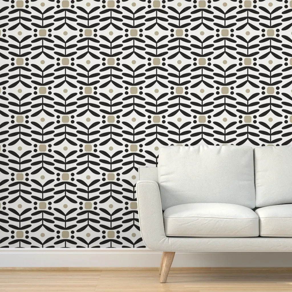 Botanical Diamonds Large Peel and Stick Wallpaper - Black, Tan product