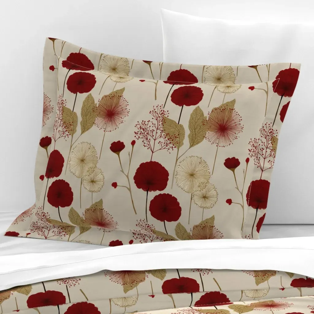 Botanical Etching Standard Flanged Cushion Cover - Red, Cotton Sateen product