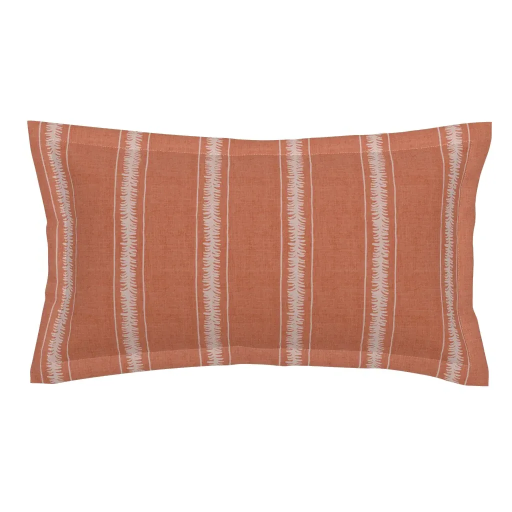 Botanical Fern Leaf Organic Stripe King Pillow Sham - Terracotta product