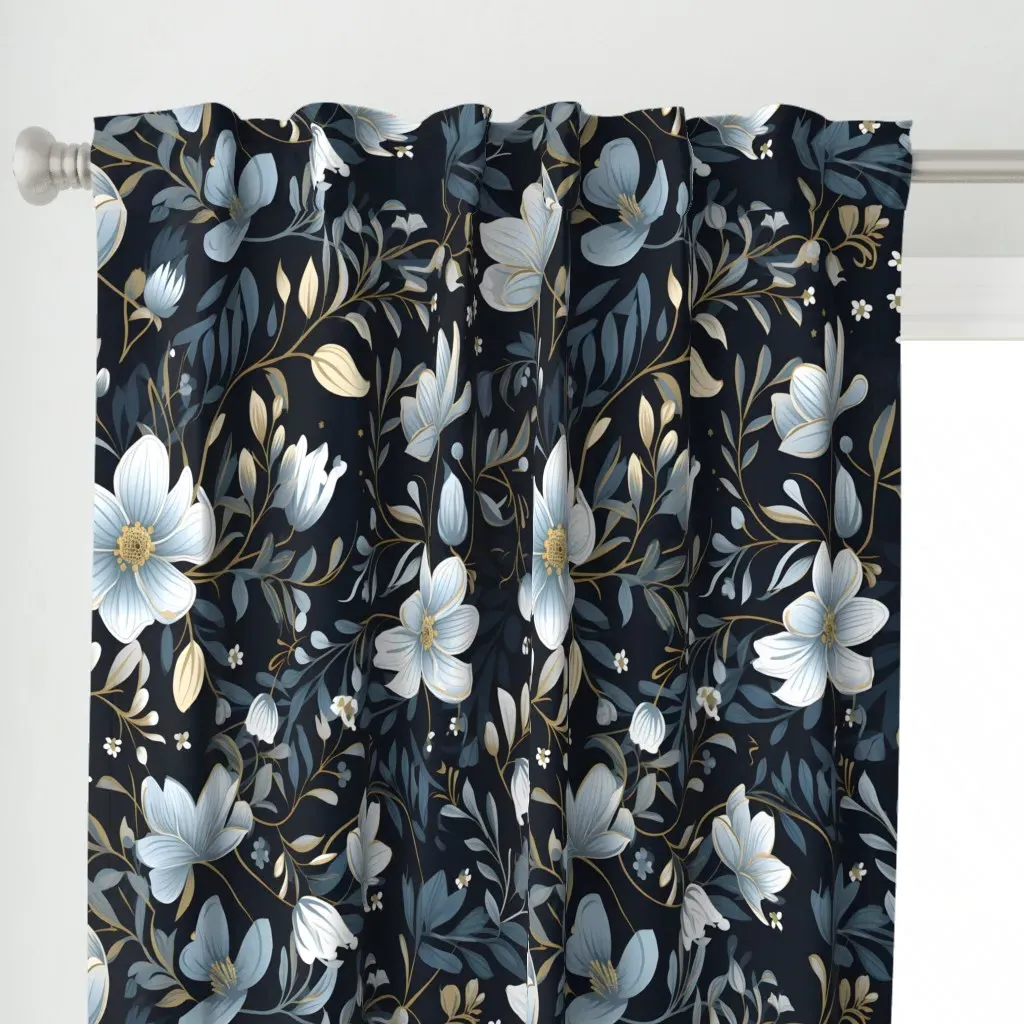 Botanical Floral Curtain Panel - White alternate view
