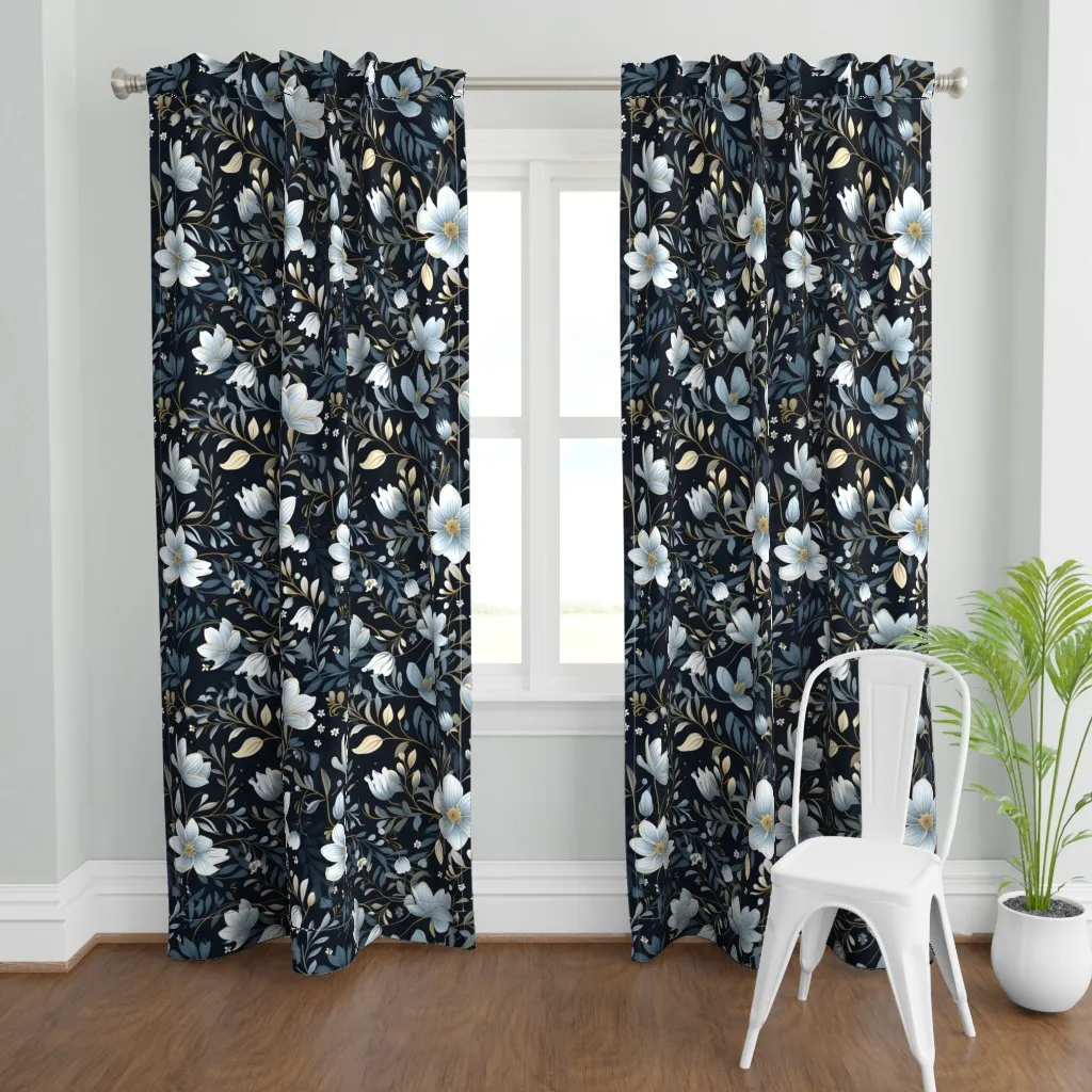 Botanical Floral Curtain Panel - White product