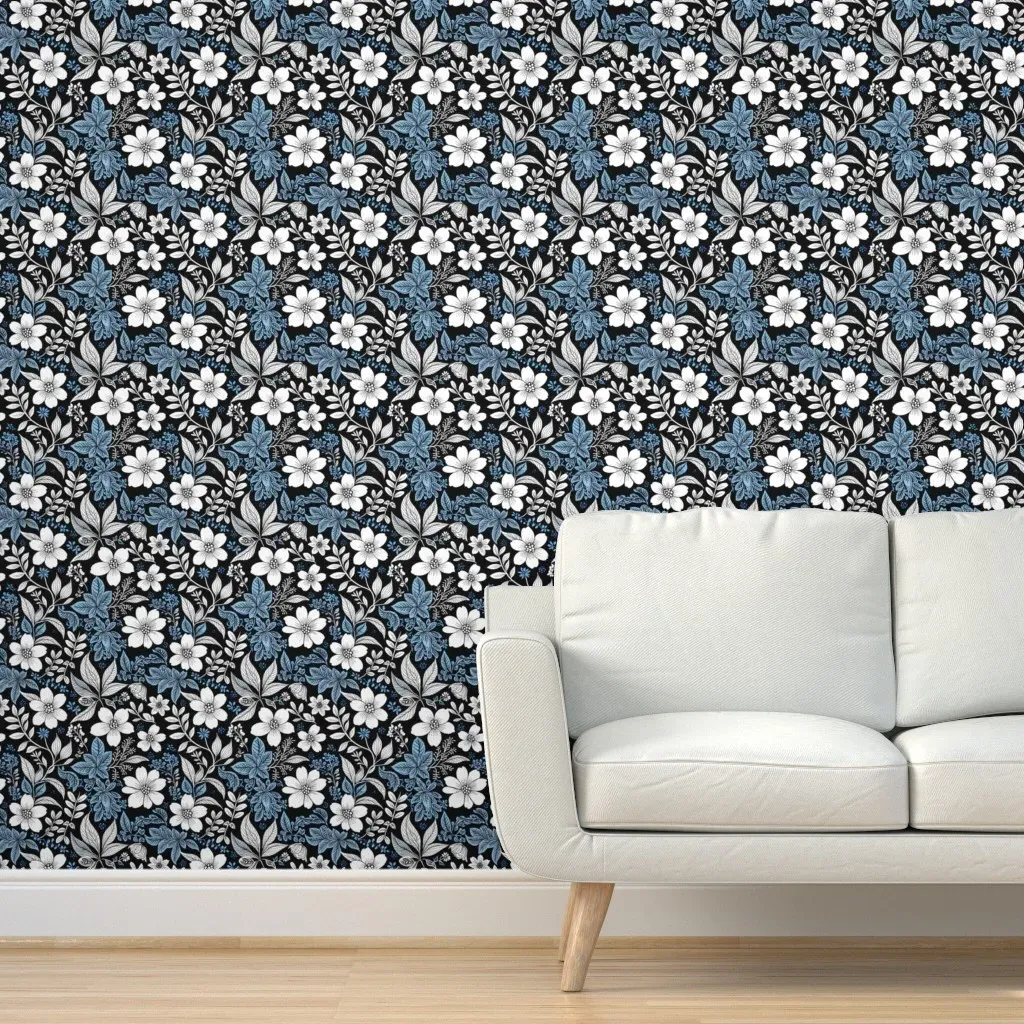 Botanical Floral Peel and Stick Wallpaper - White, Black product