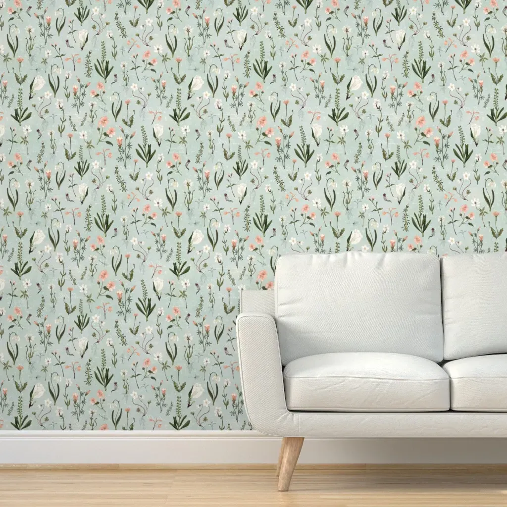 Botanical Florals Specimen Blooms Peel and Stick Wallpaper - Pink, Green product