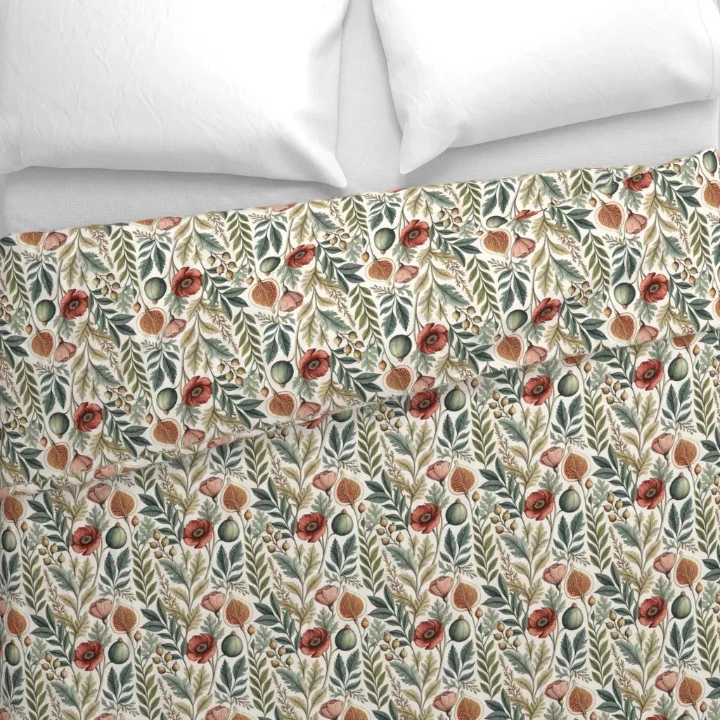 Botanical Flowers and Plants Duvet Cover - Green alternate view