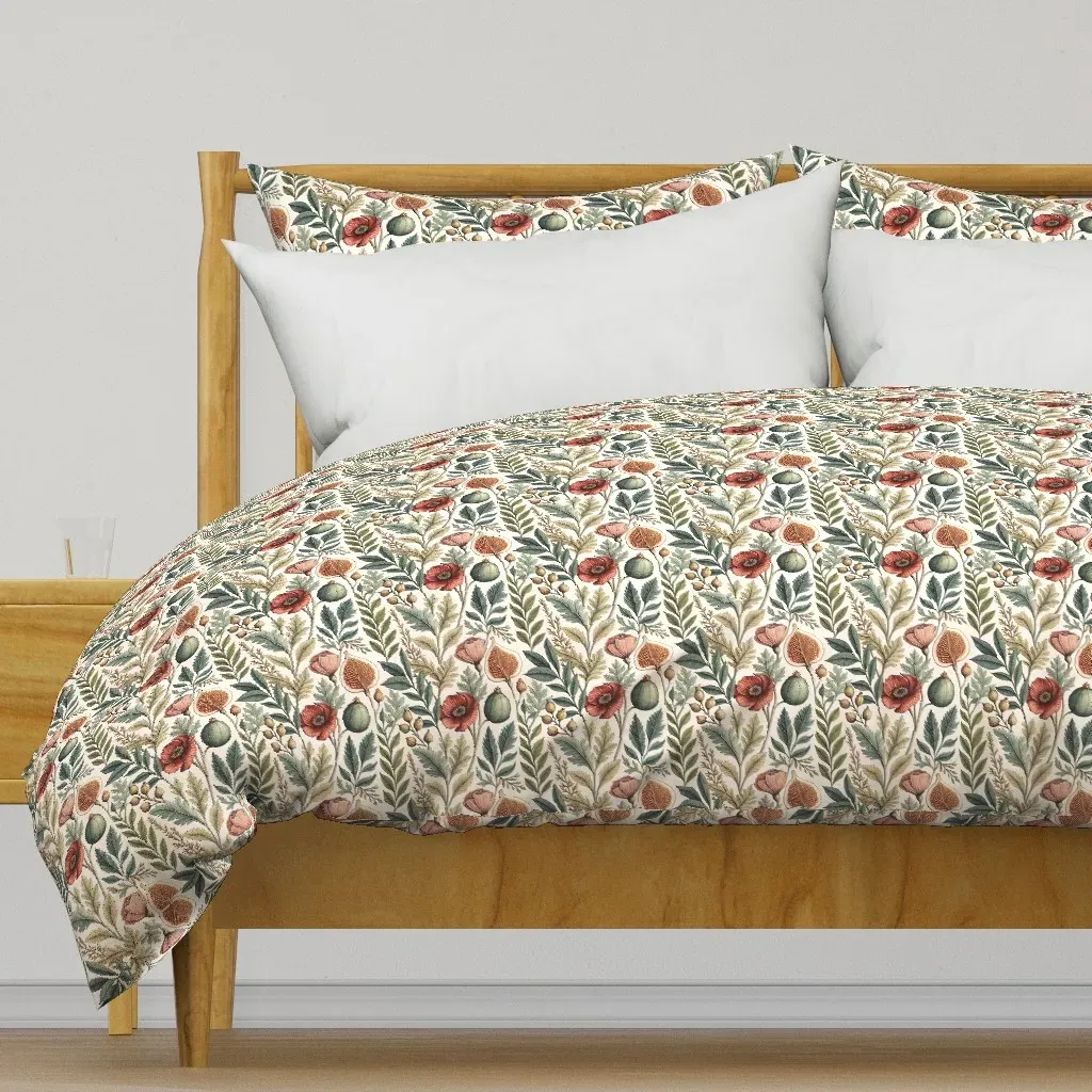 Botanical Flowers and Plants Duvet Cover - Green product