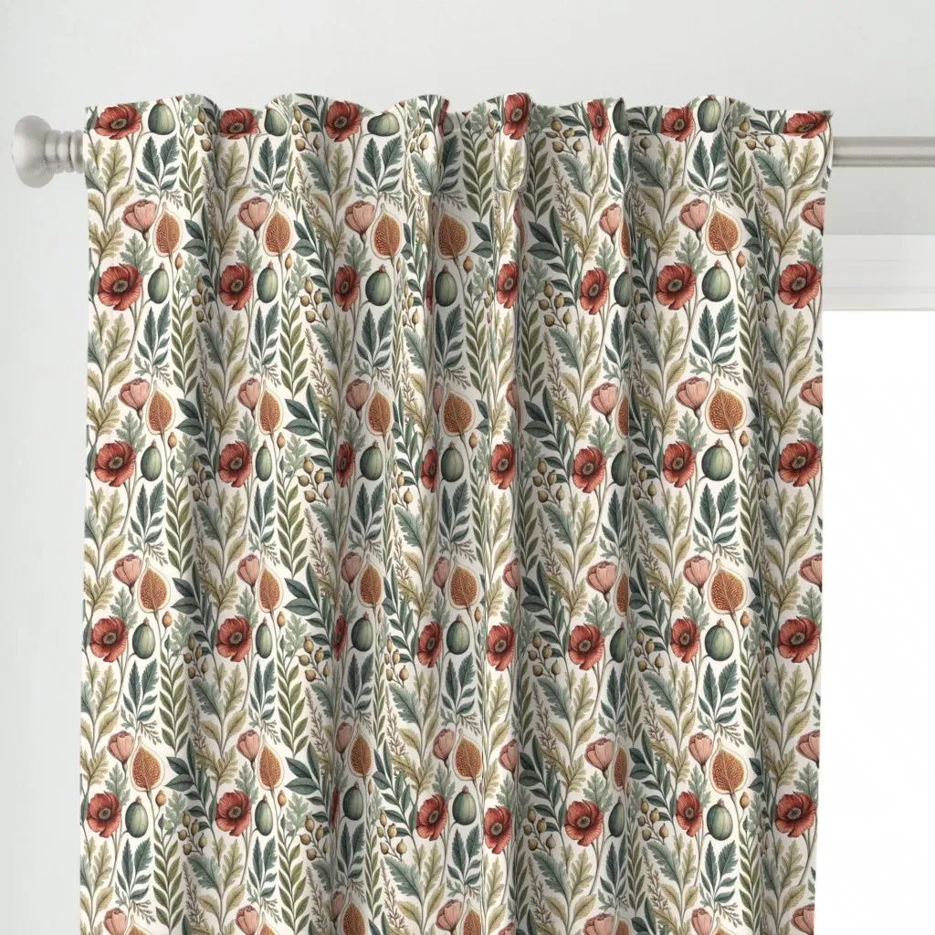 Botanical Flowers Plants Curtain Panel - Green alternate view