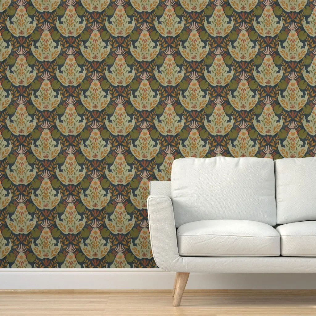 Botanical Frog Diamond Peel and Stick Wallpaper - Olive Green product