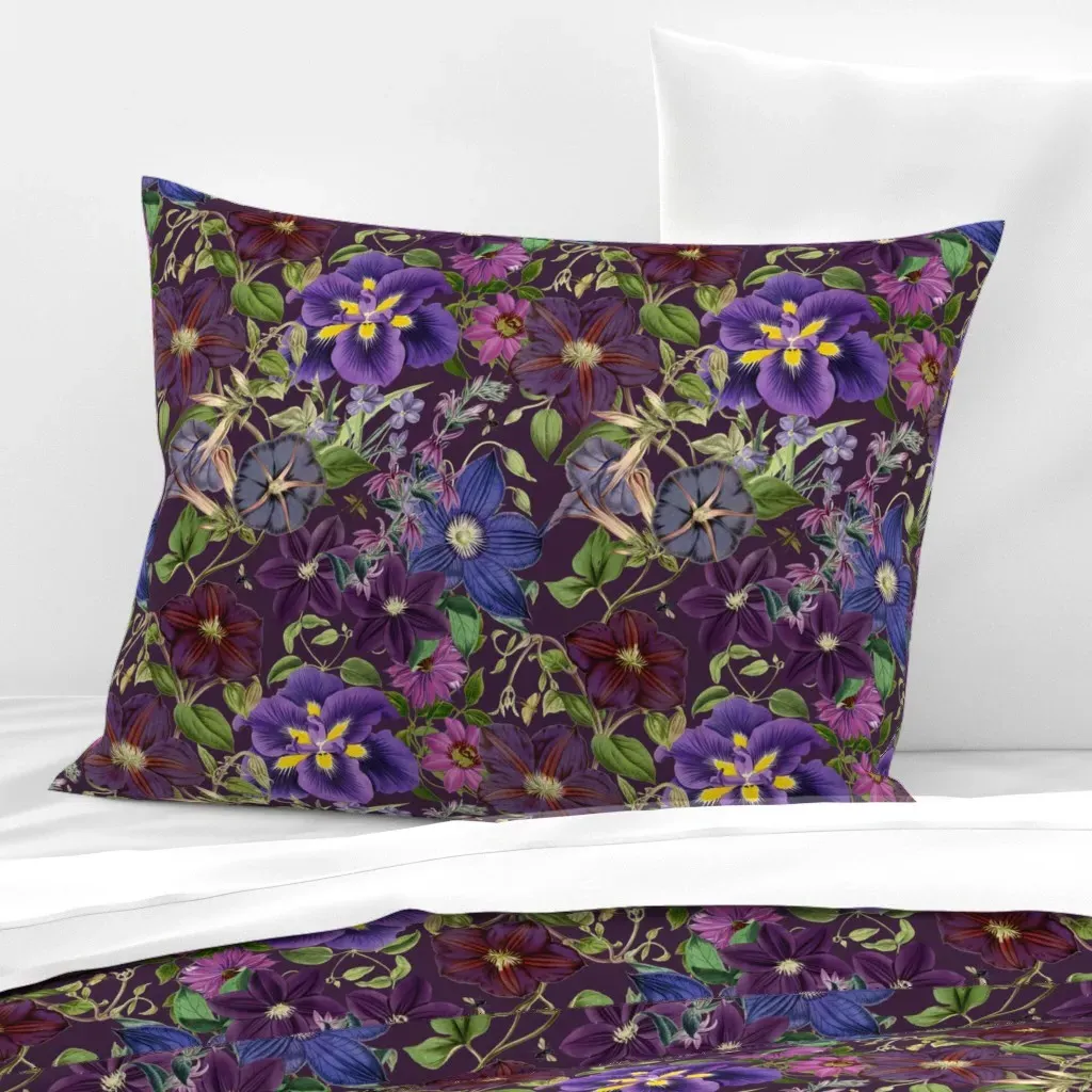 Botanical Garden Standard Knife Edge Cushion Cover - Purple, Cotton Sateen product