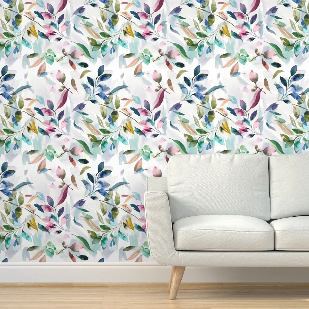 Botanical Grandmillennial Watercolor Leaves Peel and Stick Wallpaper - Dusty Pink product