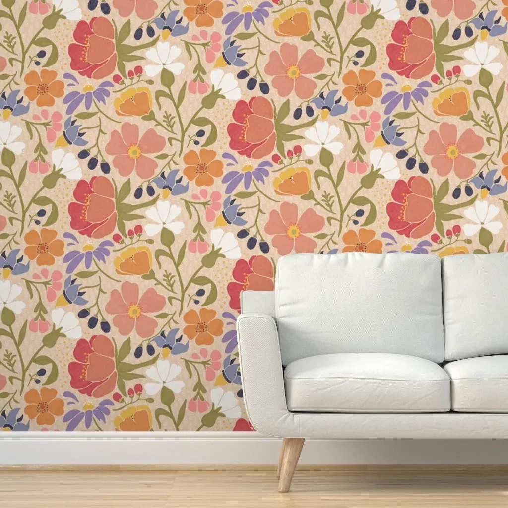 Botanical Keepsakes Pressed Wildflowers Peel and Stick Wallpaper - Peach product